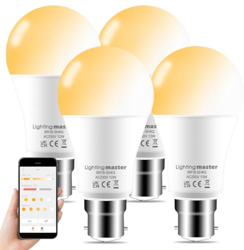 Lighting master Alexa Light Bulbs 12W, Bluetooth Smart Bulb Warm White to Daylight Adjustable,B22 Bayonet Light Bulb with APP and Voice Control for Bedroom Kitchen Living Room (4 Packs)