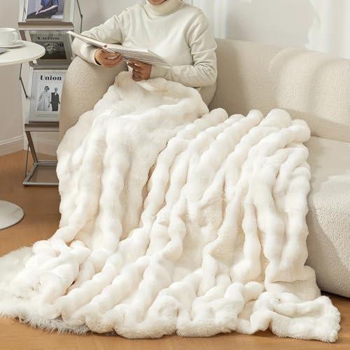 Tospass Kuscheldecke 160x200cm Beige Kaninchen Decke Warme Sherpa Decke Flauschig Weich Dicke Sofadecke Wohndecke Tagesdecke Doppelgesicht Decke