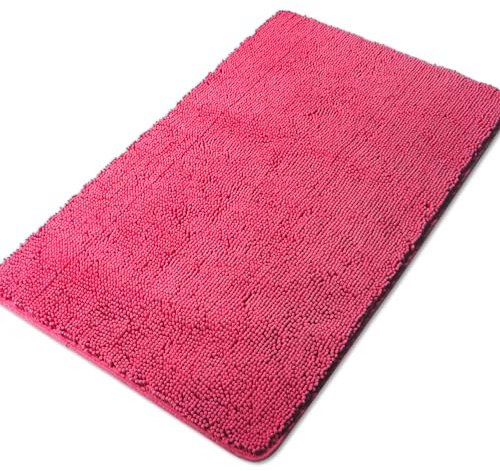 Yeaban Tappeto da bagno 76 x 127 cm, in ciniglia spessa, tappetino da bagno lungo, assorbente e lavabile, extra large, antiscivolo, morbido, per bagno, doccia, lavandino (fucsia)