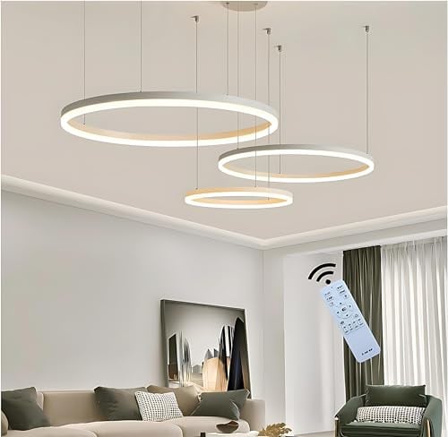 BEHWU LED Pendelleuchte Dimmbar, Wohnzimmerlamp, Moderne Ring-Hängeleuchte 3000K-6000K, Pendellampe LED Leuchtring Wohnzimmer Esszimmer Hängelampe, Aluminium Kronleuchter