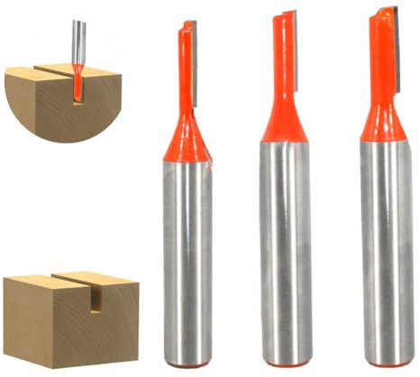 Fraise Droite à Queue de 8 mm, Fraise a Rainurer à Tige, Accessoires de Fraisage de Routeur, Outil de Travail du Bois, Forets de Fraisage pour le Travail du Bois, Diamètre de Coupe 3mm/4mm/5mm, 3PCS