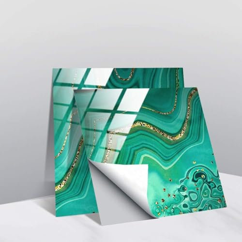 Hiser 20 Piezas Pegatinas de Baldosas Cocina 15x15cm, Azulejos de Vinilo de PVC Impermeable para Baño, Decoración Adhesivos de Azulejo para Mármol, Pared Pegatina para Azulejos Muebles (Turquesa)
