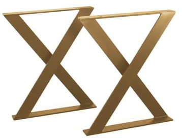 modernLOFTart Tischbeine Gold - Metall X-Form - 2X Tischgestell Flachstahl 80x10 mm - DIY Tischkufen für Wohnzimmertisch, Esstisch - Breite 50 cm, Höhe 72 cm