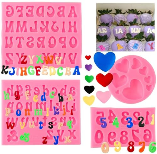 ELINKA 4 Pièces Moule en Silicone Lettre Chiffres, Bonbon Savon Chocolat Biscuit Décoration Moule, Alphabet Chocolat Moule Moules à Fondant Lettres et Chiffres, Facile à Démouler