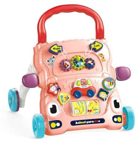 Chipolino FUNNY ANIMALS Pink: Deambulatore multifunzionale. 6+ mesi. Stimola l'andatura, l'equilibrio e la coordinazione. Luci, suoni e giocattoli colorati. 2 batterie AAA (non incluse). Conforme allo