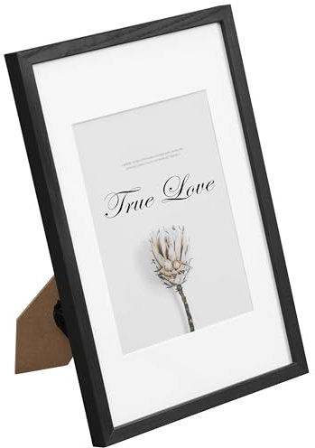 EUGAD Bilderrahmen A4, Massivholzrahmen mit Passepartout, Fotorahmen mit bruchsicherem Acrylglas, zum Aufhängen & Aufstellen, für Fotos Bilder, Schwarz