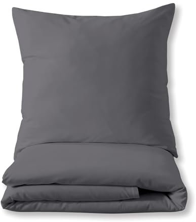 Luxuriöses Bettset aus Mako-Satin 100% Baumwolle 135x200 155x220 200x200 200x220, Größe:155 x 220 cm, Farbe :Anthrazit