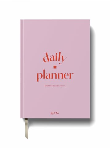 Yop & Tom Undated Daily Diary (A5) - Productivity Planner - Weekly and Daily Organizer with Time Slots - 22 Weeks - Pink and Red