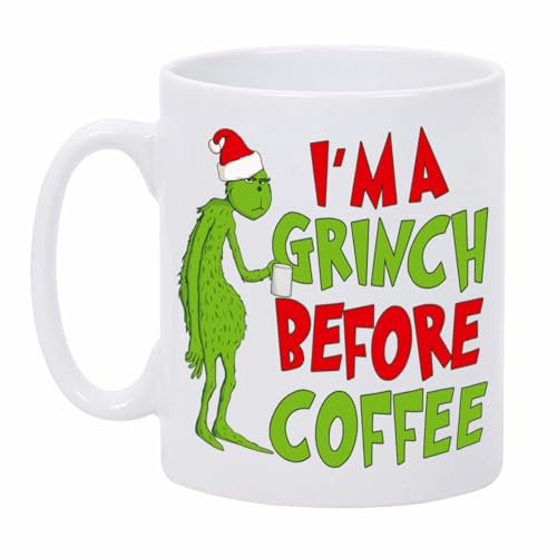 Tasse à café humoristique Grinchs, tasse de Noël fantaisie, tasse de 325 ml, tasse de fête de Noël pour décoration de table, cadeau de Noël éléphant blanc pour femmes, hommes, collègues de travail