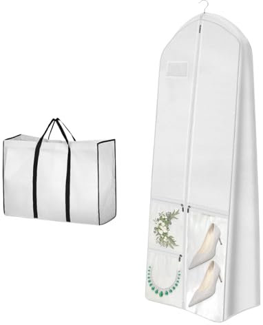 Lunaanda Borsa Abiti da Sposa, Borsa Porta Abiti Custodia Porta Abiti Lunghi con 3 Tasche, Porta Abiti da Viaggio Pieghevole Protezione Copriabiti Antipolvere per Abiti da Sposa Abiti da Sera Vestiti