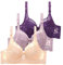 3pc Women's Lace Underwire Sports Bras Push Up Support Anti Sagging Bras for Women UK Womens Bras Multipack Sexy Seamless Bralettes Underwear Ladies Comfy Soft Everyday Bralets Purple