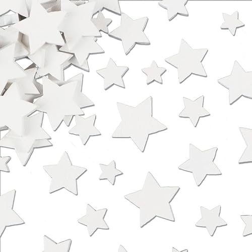 Streudeko Sterne Holz 200PCS Holzsterne Streudeko Sterne Holzsterne zum Basteln Konfetti Dekoration Tisch Deko Holz Deko Stern für Weihnachtsdeko Tischdeko DIY Hochzeit Geburtstag Party Weiß 4 Größen