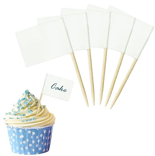 100PCS Blank Toothpick Flags, Kraft Paper Food Labels, Fruit Picks, Mini Food Flags,Cake Toppers, Party Food Picks for Party Birthday Cake Food Cheeseplate Cheese Markers(3.5 * 2.5cm)