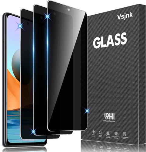 Vsjnk Privacidad Protector de Pantalla Compatible Con Xiaomi Redmi Note 10 Pro/Note 10 Pro Max Screen Protector,3 Piezas Cristal Templado 9H Dureza Fácil de Limpiar Sin Burbujas