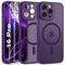 FLLAO Funda para iPhone 16 Pro, Compatible MagSafe, con 2 Piezas Protector de Pantalla Cristal Templado, [Protección de Cámara] Magnética Carcasa Translúcida Mate Fina Antigolpes, Morado Oscuro