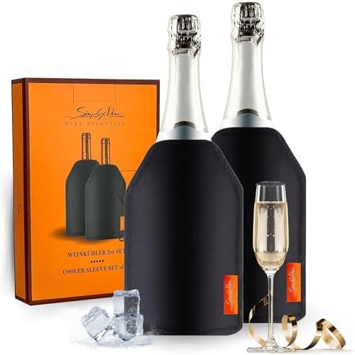 SIMPLEX DOMO Kühlmanschette 2er Set – Extra lange Kühlung, wasserabweisendes Nylon – Flexibel für Wein, Sekt & Champagner – Perfekt für Haushalt, Gastronomie und Outdoor, 2x Weinflaschenkühler