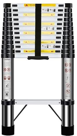 HUIYOPU Telescopic Ladder 3.8m, Retractable Stainless Steel Ladder, Step 30cm, Load Capacity 150kg, Suitable for Home Maintenance, Access to The Attic, Construction, etc.