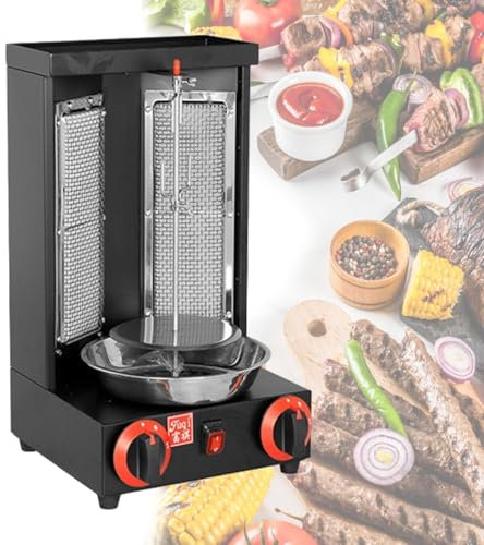 Shawarma Grill Machine, Stainless Steel Chicken Shawarma Cooker Machine, Ceramic Heating Plate, Gas Vertical Broiler Gyro Rotisserie, Oven Doner Kebab Machine, for Home Restaurant Kitchen Parties