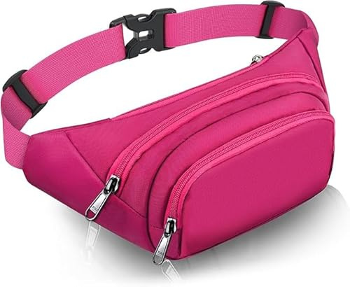 JAUSFETS Sac banane pour homme et femme - Grande capacité - 3 poches - Étanche - Extensible - Convient à un iPad de 20 cm et un téléphone de 16,6 cm - Cadeau idéal pour le sport et les voyages, rose