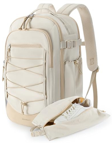 bagsmart Handgepäck-Reiserucksack 17,3-Zoll-Reiserucksack, Rucksack Kann Persönliche Gegenstände mit Schuhbeutel 30L Wasserdichter Freizeitrucksack Verstauen Beige