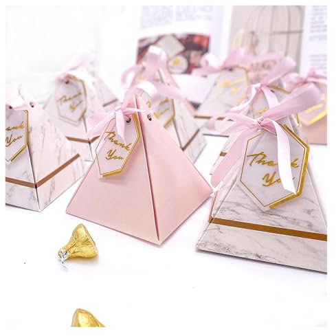 ZGXNYI Hochzeit Candy Box Triangular Pyramid Marble Candy Box Wedding Favors and Boxes Chocolate Box Giveaways Boxes Party Supplies FüR Hochzeitsdekoration(100 pcs,8.5x8.5x9cm)