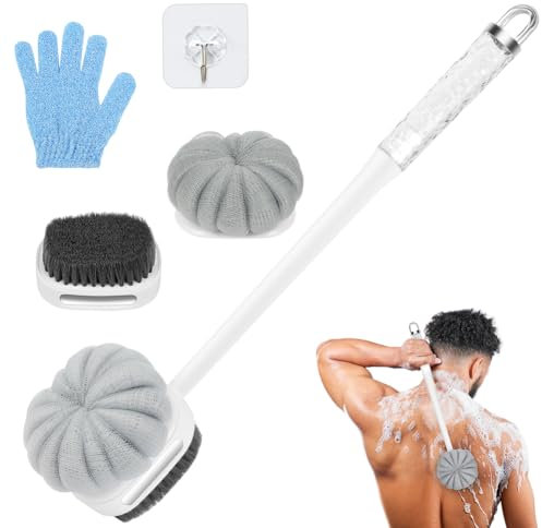LOPHE Body Scrubber for Shower, Loofah Bath Sponge, Double Sided Back Scrubber with Long Handle, Shower Bath Wash Brush for Women Men Shower Spa Exfoliating, Body Brush Bathing Accessories