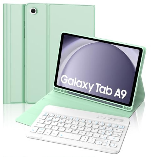 FOGARI Coque Clavier pour Samsung Galaxy Tab A9 8.7‘', AZERTY Français Étui Clavier Magnétique Bluetooth sans Fil Etui Housse pour Samsung Tab A9, Vert Clair