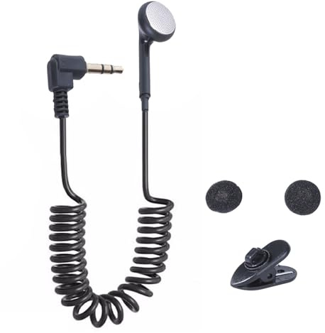 Qsvbeeqj Federtyp In-Ear-Ohrhörer, 3,5-mm-Anschluss, einseitig, Mono-Kopfhörer, dehnbares Kabel, Headsets für Walkmans Telefon-Empfänger