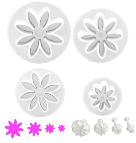 4pcs Plunger Cookie Cutter 4 Taille Daisy Flower Biscuit Cutter Food Grade Easy Release Res résistant à la chaleur Presse de biscuits sans odeur, outils de cuisson pour la cuisine