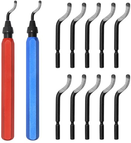 Aoyswuz Herramienta de Desbarbado Manual 2 Portaherramientas de aleación de aluminio y 10 Piezas Cuchillas de Repuesto para Acero, Plástico, Aluminio, Cobre, Impresión 3D