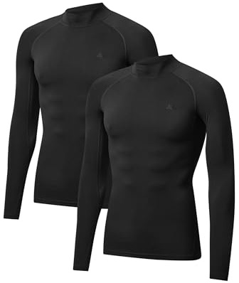 DANISH ENDURANCE Long Sleeve Compression Top Men, Quick Dry Compression Shirt, Men's Base Layer Shirts, 2-Pack, Black, 3X-Large