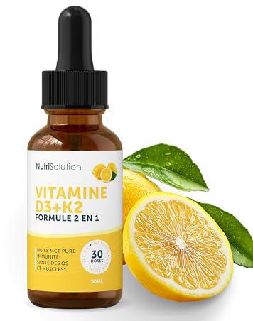 Vitamine D3+K2 par Nutrisolution: Gouttes Liquides Premium - Renforce Os et Muscles - Booste l'Énergie et l'Immunité - 30ml - Fabriqué en France (1)
