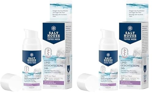 Salthouse Totes Meer Therapie Lipid-Gesichtscreme 24h, mit Omega-Fettsäuren für sehr trockene und empfindliche Haut, auch als Maske anwendbar, 50ml (Packung mit 2)