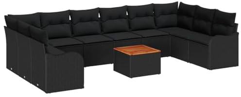 vidaXL Garten-Sofa-Set 10 pcs Schwarz Poly Rattan, Luxuriöse Gartenmöbel, modulares Sofa, Deck-Sitzgruppe, Gartenlounge, vielseitig nutzbar drinnen.
