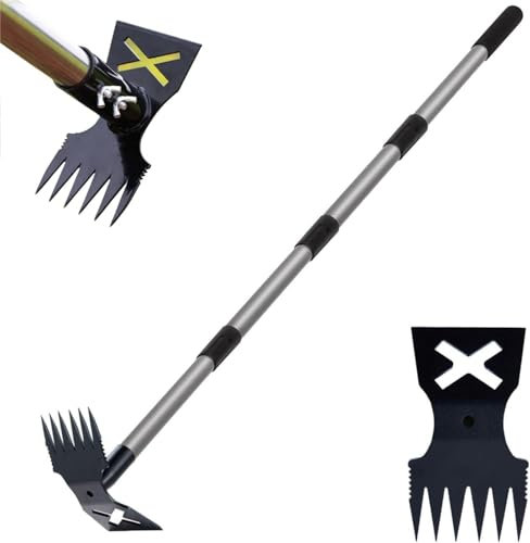 Houe de jardin ，Outil D'arrache-Mauvaises Herbes avec Long Manche, 110 Cm 2 en 1 Manuel De Mauvaises Herbes Et Houes De Jardin, Traction De Désherbage Robuste pour Cour, Pelouse, Terrasse, Jardin