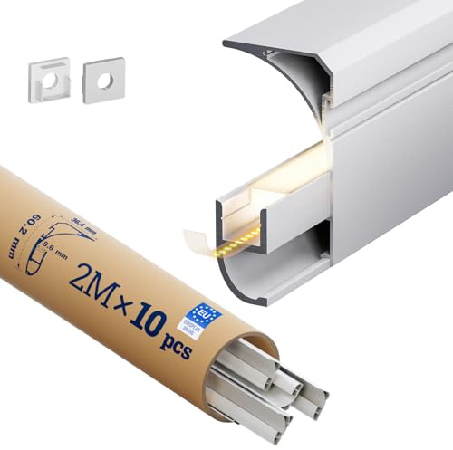 HOOLED Profilo per battiscopa a LED moderno per strisce LED/COB da 9 mm, profilo in alluminio, dimensioni: 2000 x 60,2 x 36,4 mm, adatto per illuminazione domestica, hotel e interni (10 pezzi)