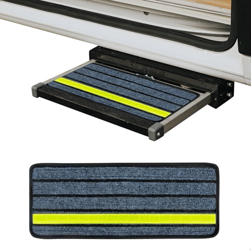 mimzemamz Wohnmobil Trittstufen Fußmatte, rutschfeste Wohnmobile Fußmatte für Trittstufe, Selbstklebend Teppich Trittstufe Wohnmobil mit Nächtlichen Reflektierenden, 48 x 19 cm, Grau