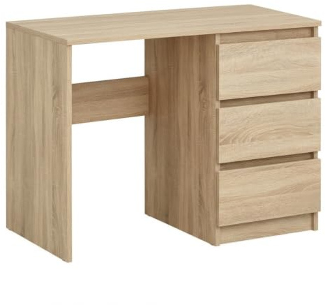 roe furniture Schreibtisch mit 3 Schubladen, Bürotisch Computertisch | 90x50x76 cm, Viel Stauraum, Arbeitstisch & Laptoptisch, 0,5 mm ABS-Kante Abriebfest, Rollenkufen