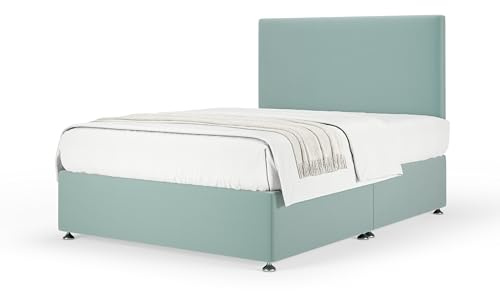 Bedmaster Plush Velvet Divan Base With Storage And Plain Headboard - Colour And Size Options (Duck Egg No Drawer, Single)