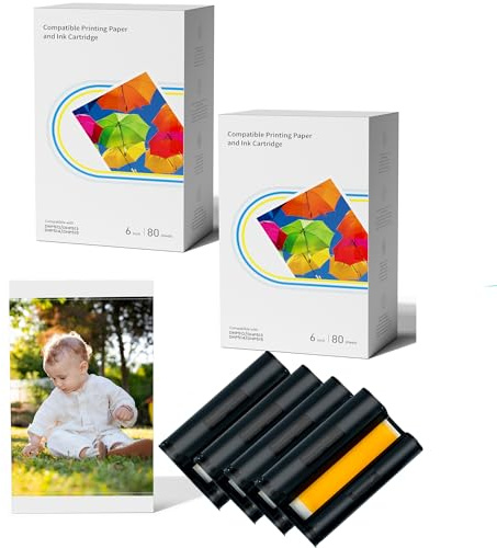 Kompatibel mit Liene Amber M100/M200/M110/M210 4x6 160 Papier & 4 Farbband | für DHP512/DHP513/DHP514/DHP515, Thermosublimationsdruck/Wasser/Oxidationsschutz, 160 Blatt 10x15cm Fotopapier+4 FarbBänder