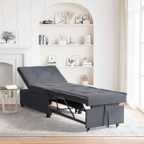 HETFTJN Samt Schlafsofa klein 67 x 194 x 38 cm Anthrazit 3 in 1 als Sofa Bett Liege verstellbar für Living Room Jugendzimmer Gästezimmer