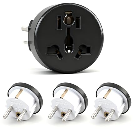 4 Piezas Adaptador Enchufe Universal para España, Adaptador Universal Enchufe Viaje Compatible con Reino Unido, EE. UU., China, Italia, Suiza, Travel Adapter y Adaptador Enchufe Americano a Europeo