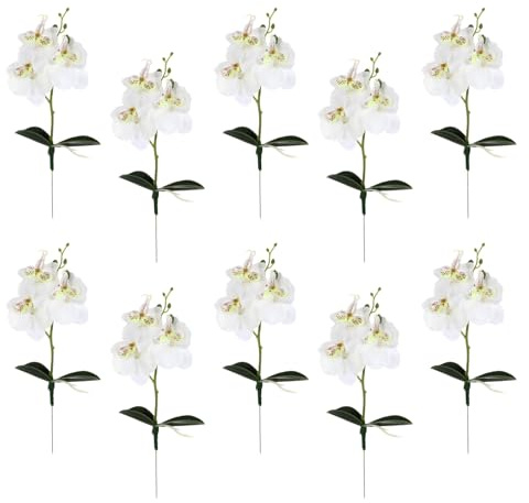 PAMINGONO 10 Stück Teiliges Künstliche Orchideen Zweige Weiße Mini Phalaenopsis Realistische Seidenblumen Langlebige Deko für Zuhause DIY Blumenarrangements Tischdekoration