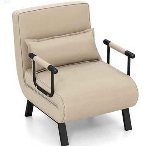 CROWNSHOP Folding Sofa Bed 4-in-1 Convertible Single Chair Bed with 6-Position Backrest and Pillow, Folding Sleeper Couch with Back Upholstered Seat Single Flip Chair for Living Room (Off-white)