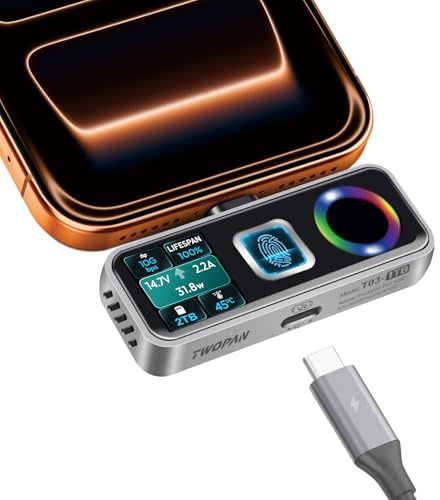 TWOPAN 1 TB Magsafe Pro SSD, Fingerabdruck, Kühlventilator, 40 W PD, 1050 | Unterstützt ProRes 4K 60fps Video, für iPhone 17/16 Pro/Pro Max, AR-Brille, USB-C-Anschluss für PD3.0 Aufladen 40 W