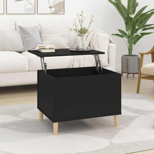 mtlskopl Couchtisch Schwarz 60x44,5x45 cm aus Holzwerkstoff und Massivholz Eukalyptus, höhenverstellbare Tischplatte, praktischer Beistelltisch mit Stauraum für Livingroom Bedroom Homeoffice