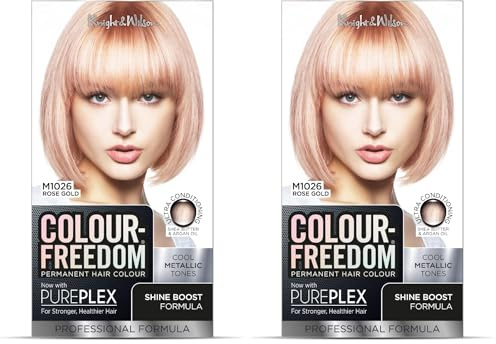 Colour Freedom Metallic Rose Gold Permanent Hair Dye with PurePlex. Ultra Glossy Conditioning Hair Colour. 100% grey coverage. By Knight & Wilson. (Pack of 2)