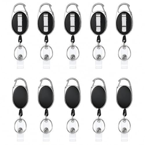 10PCS Porte Badge avec Cordon Clé Résistant, Enrouleur Badge 65 cm, Porte Cle Retractable et Porte Carte Professionnelle pour Bureau, école, Clés et Cartes