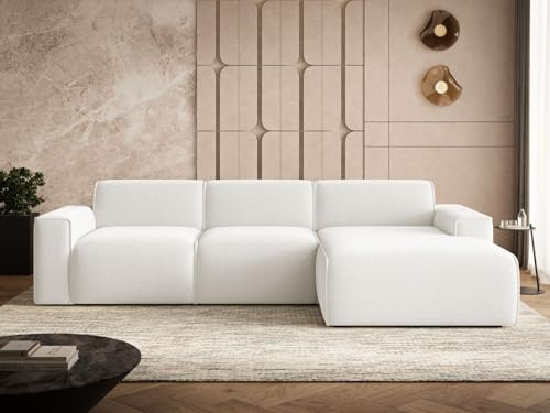 GRAINGOLD Lavia Ecksofa 310x165 cm, L-Form Sofa, Sofa für Wohnzimmer, Bouclé Stoff, 3-Sitzer Eckcouch, Modernes Design (Weiß, Rechts)