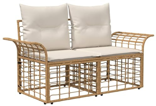 vidaXL Outdoor-Lounge 2 pcs Natürlich und Cremweiß Poly-Rattan, Rustikales Outdoor-Sofa, wetterfestes Sitzmöbel, Bequeme Gartenbank, modulares Loveseat, lässige Balkonmöbel